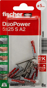 Дюбель-гвоздь Fischer DuoPower 5 x 25 S A2 K NV 535485 (8 шт)