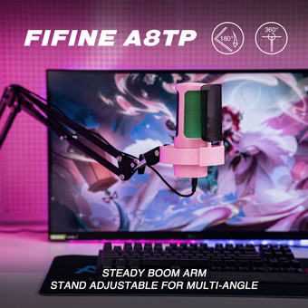Проводной микрофон FIFINE A8T (розовый)