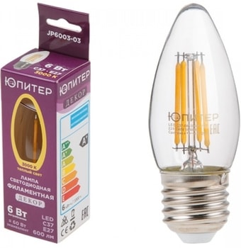 Светодиодная лампа Юпитер C37 E14 6 Вт 3000 К JP6003-03