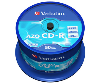CD-R диск Verbatim CD-R 700Mb Crystal AZO 52x CakeBox 50 шт.