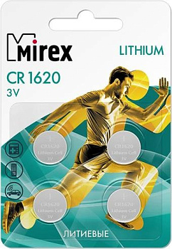 Элементы питания Mirex CR1620 Mirex литиевая блистер 4 шт. 23702-CR1620-E4