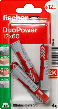 Дюбель универсальный Fischer DuoPower 12 x 60 K NV 537654 (4 шт)